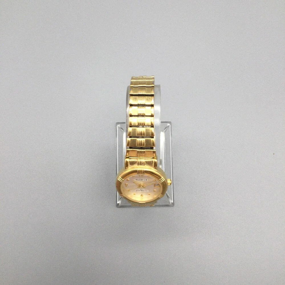 Elgin C1860 Womens Watch 25mm White Dial Gold Tone Expansion Date New Battery